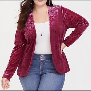 Torrid Red Burnout Velvet Blazer Paisley Size 1